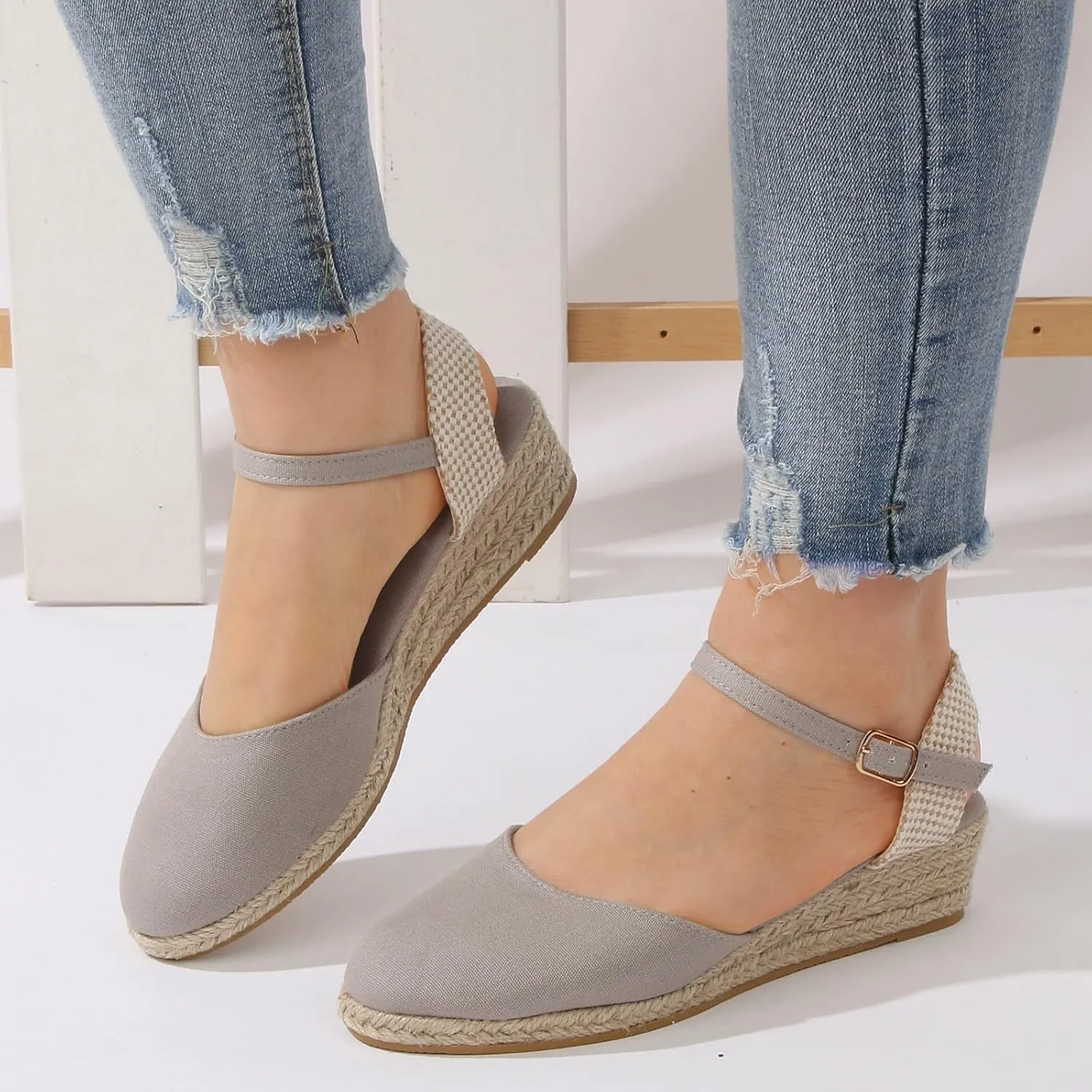 Womens Wedge Sandals Slip on Wedge Sandal Comfortable Wedge Shoes Womens Walking Sandals with Arch Support