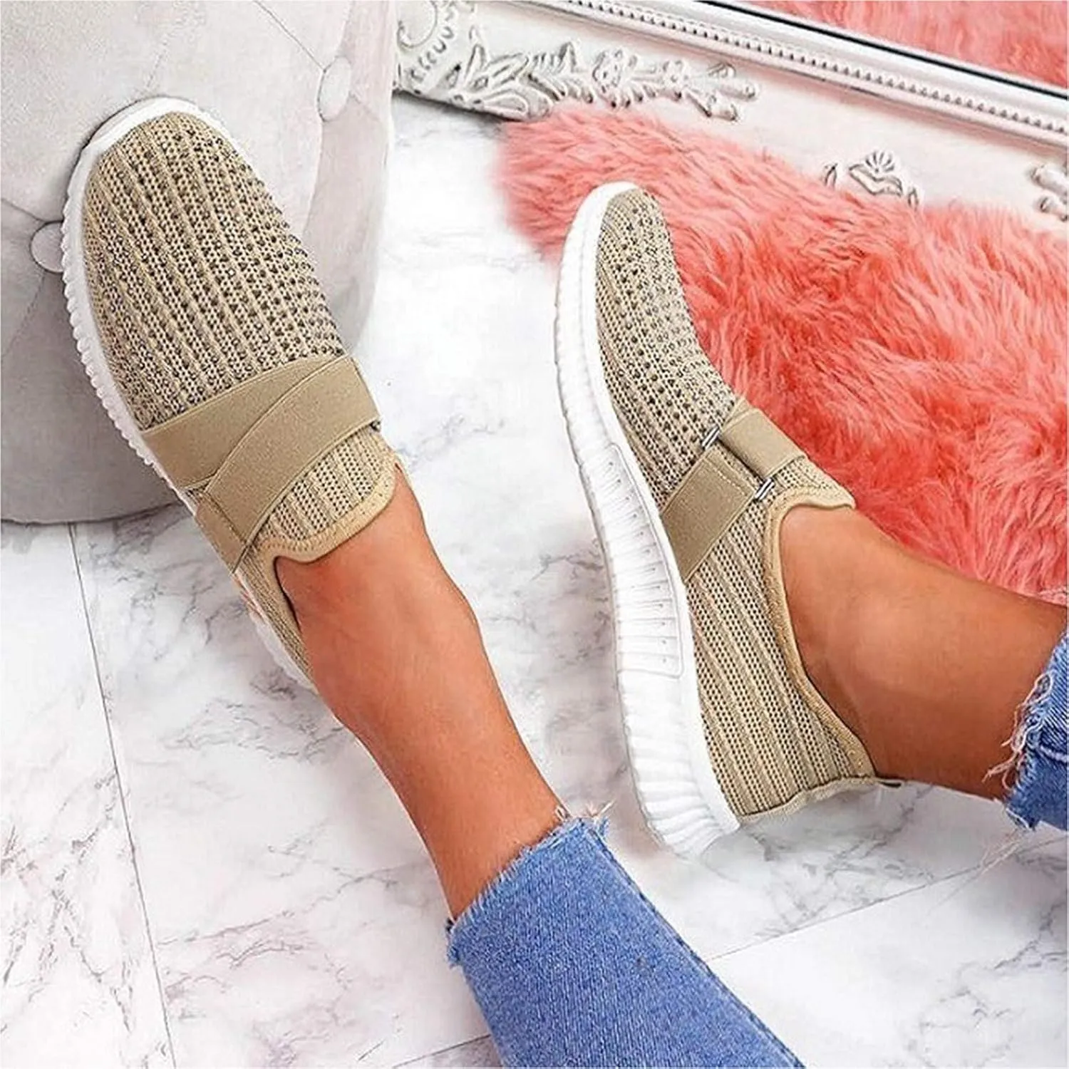 Womens White Platform Sneakers Low Top Platform Shoes Business Casual Shoes Women Woman Loafers Shoes White Leather Slip On Sneakers for Women