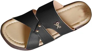 Womens Wide Width Sandals Platforms Criss Cross Strappy Cushion Footbed Comfortable Open Toe Slip On Beach Slippers