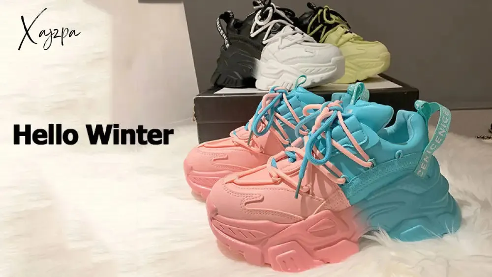 Xajzpa - Autumn Women Chunky Sneakers New Design Colorful Woman Shoes Thick Sole Fashion Girls Platform Sneakers Ladies Sport Shoes
