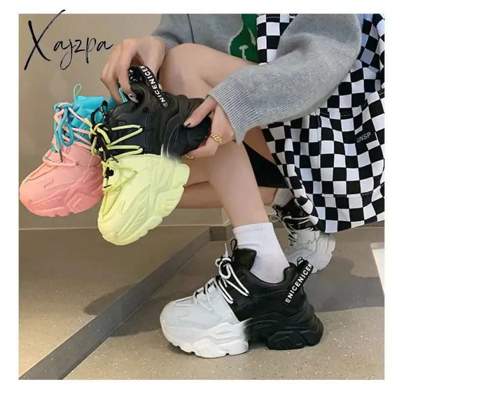 Xajzpa - Autumn Women Chunky Sneakers New Design Colorful Woman Shoes Thick Sole Fashion Girls Platform Sneakers Ladies Sport Shoes