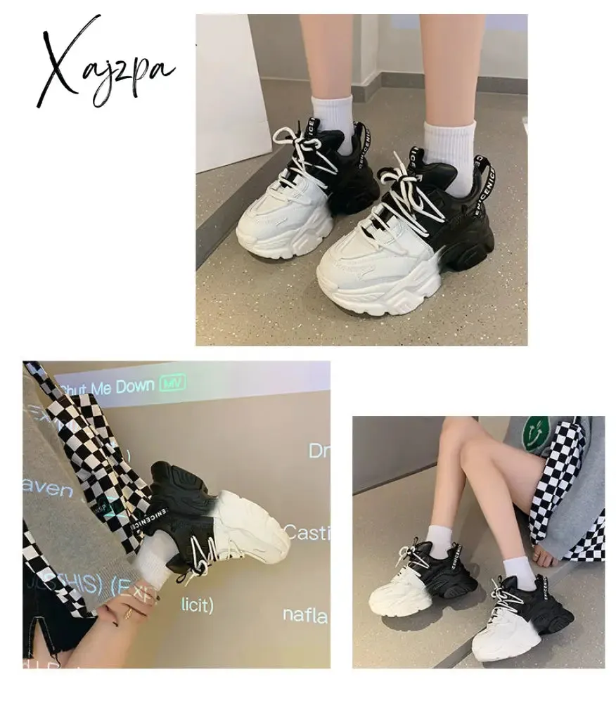Xajzpa - Autumn Women Chunky Sneakers New Design Colorful Woman Shoes Thick Sole Fashion Girls Platform Sneakers Ladies Sport Shoes