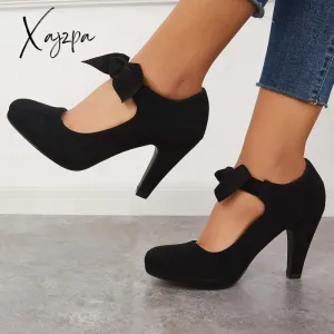 Xajzpa - Thick Heel Mary Jane Pumps Bowknot Round Toe Ankle Strap Heels