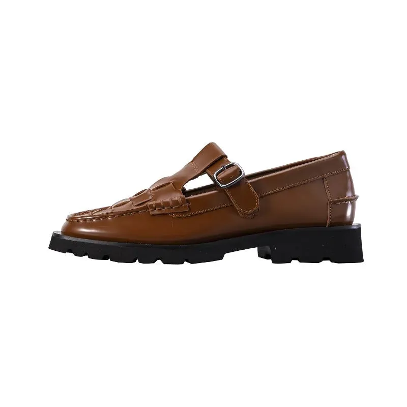 xakxx Vintage Leather Woven Mary Jane Shoes for Women Female Sneakers Ladies on Offer