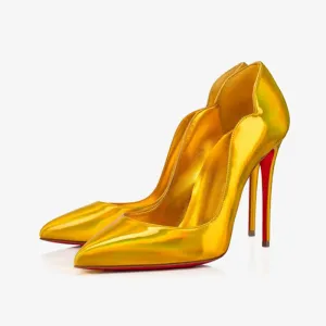Yellow Patent Leather Pumps with Pointed Toe