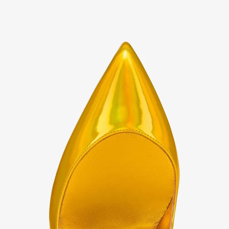 Yellow Patent Leather Pumps with Pointed Toe