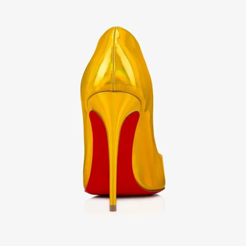 Yellow Patent Leather Pumps with Pointed Toe